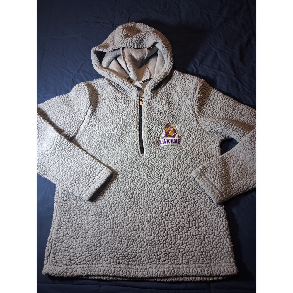 Los Angeles Lakers Sherpa Hoodie Large Gray Plush Fleece‎ Unisex Style